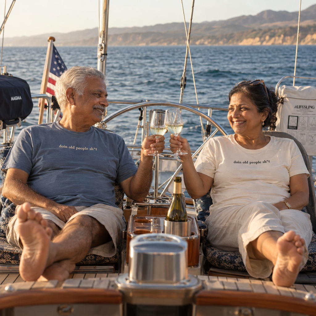 Couple on a boat in DOPS.LIFE gear