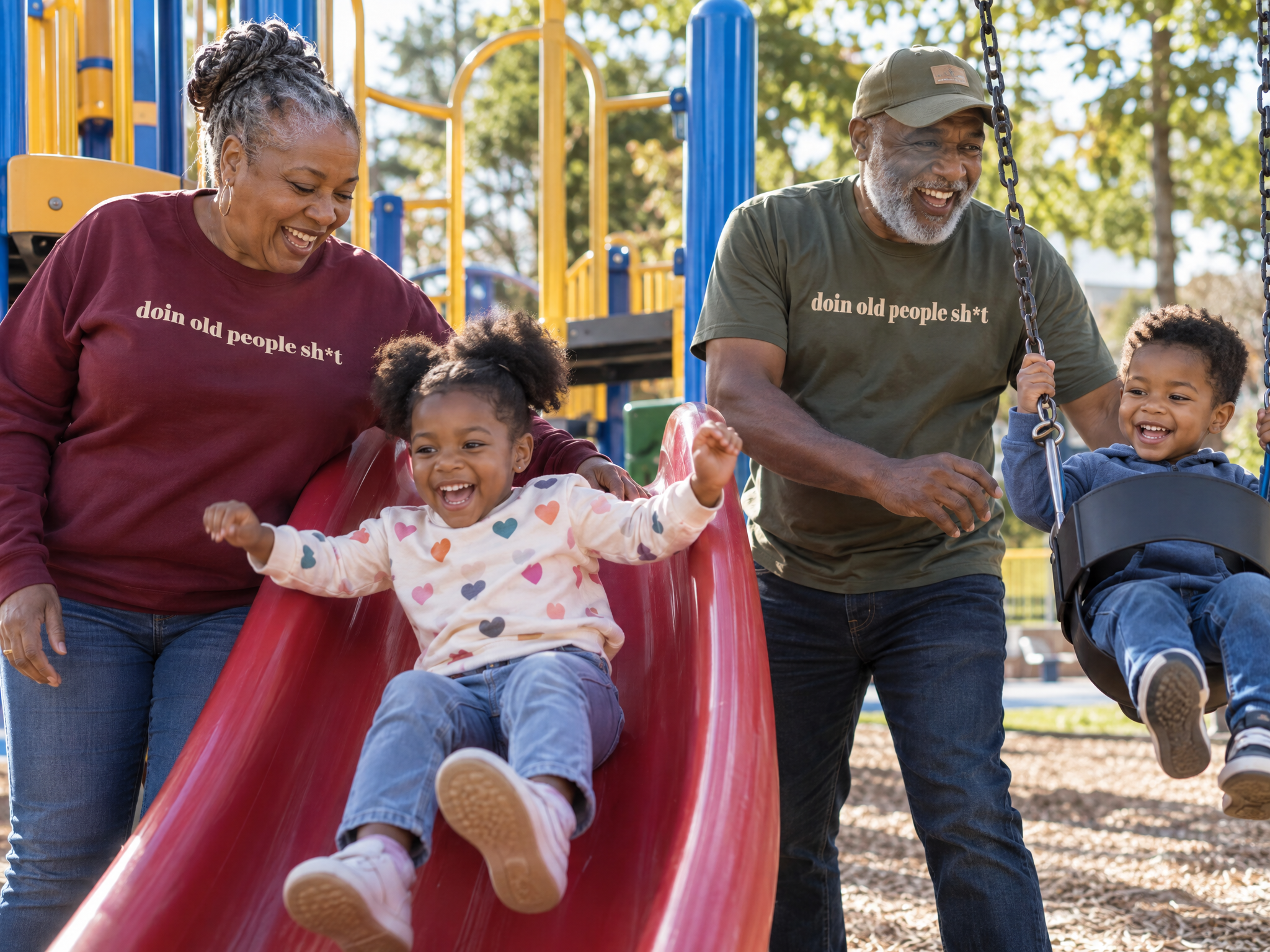 Grandparents with grandkids at a playground