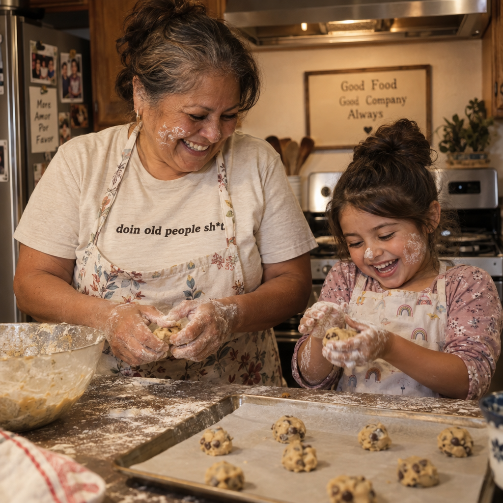 Grandmother baking with grandchild